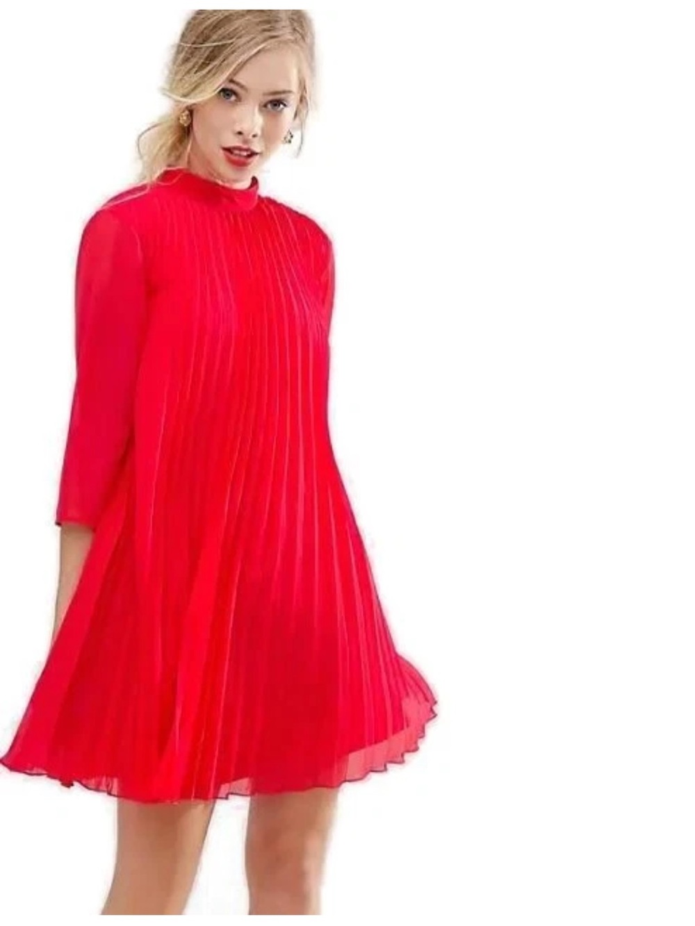 ASOS coral stars Pleated Mini Dress with Mock Neck